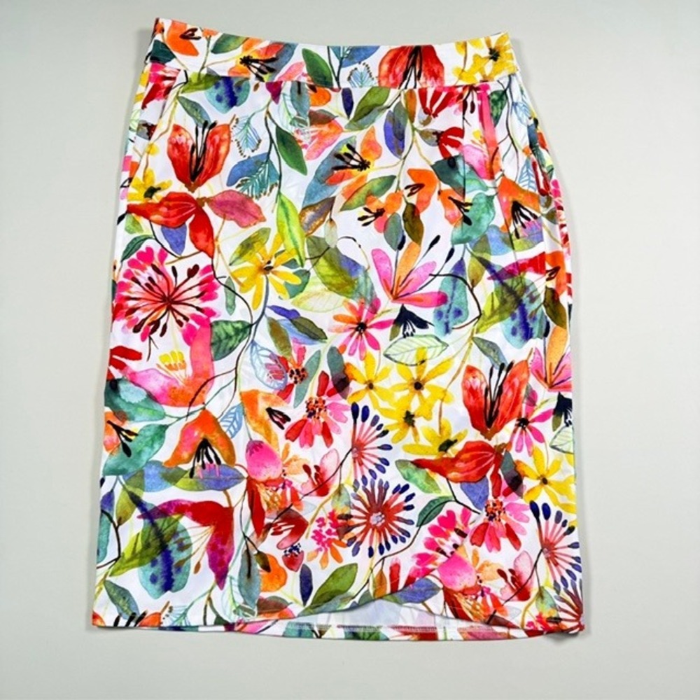 RipSkirt Hawaii Watercolor Floral Wrap Skirt Medium White Multi Color Length 2